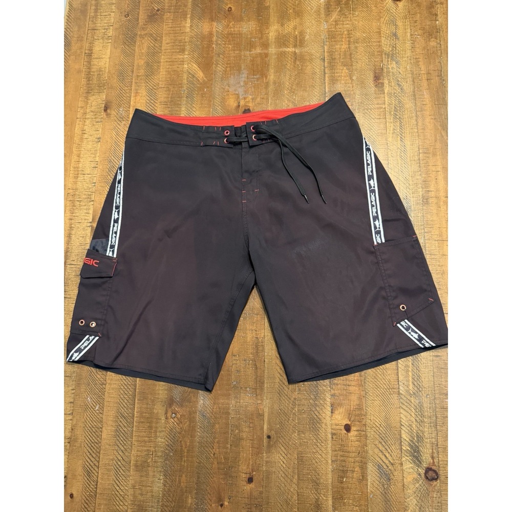 Pelagic Board Shorts Men's Fishing Swim Trunks Black Fin Nylon Cargo 10" Sz 40